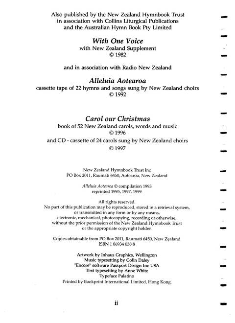 Alleluia Aotearoa: Hymns and Songs for All Churches page ii