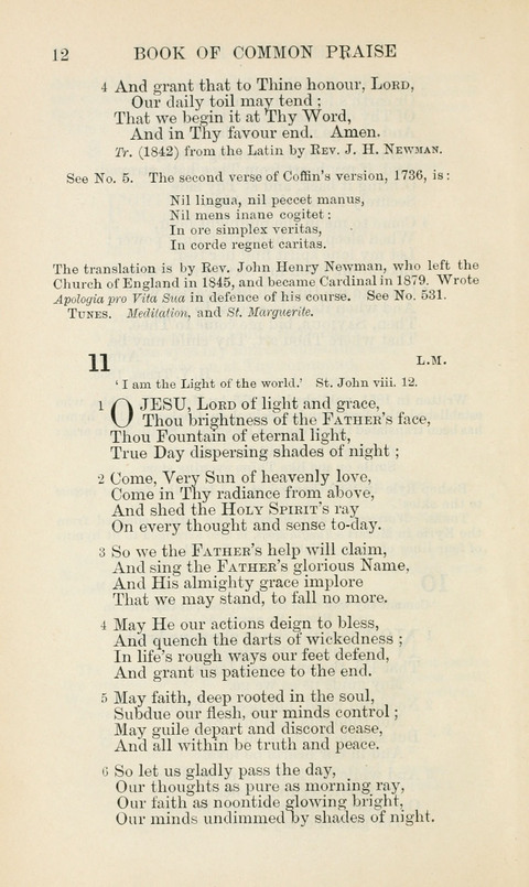 The Book of Common Praise: being the Hymn Book of the Church of England in Canada. Annotated edition page 12