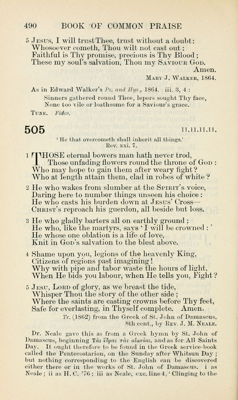 The Book of Common Praise: being the Hymn Book of the Church of England in Canada. Annotated edition page 490