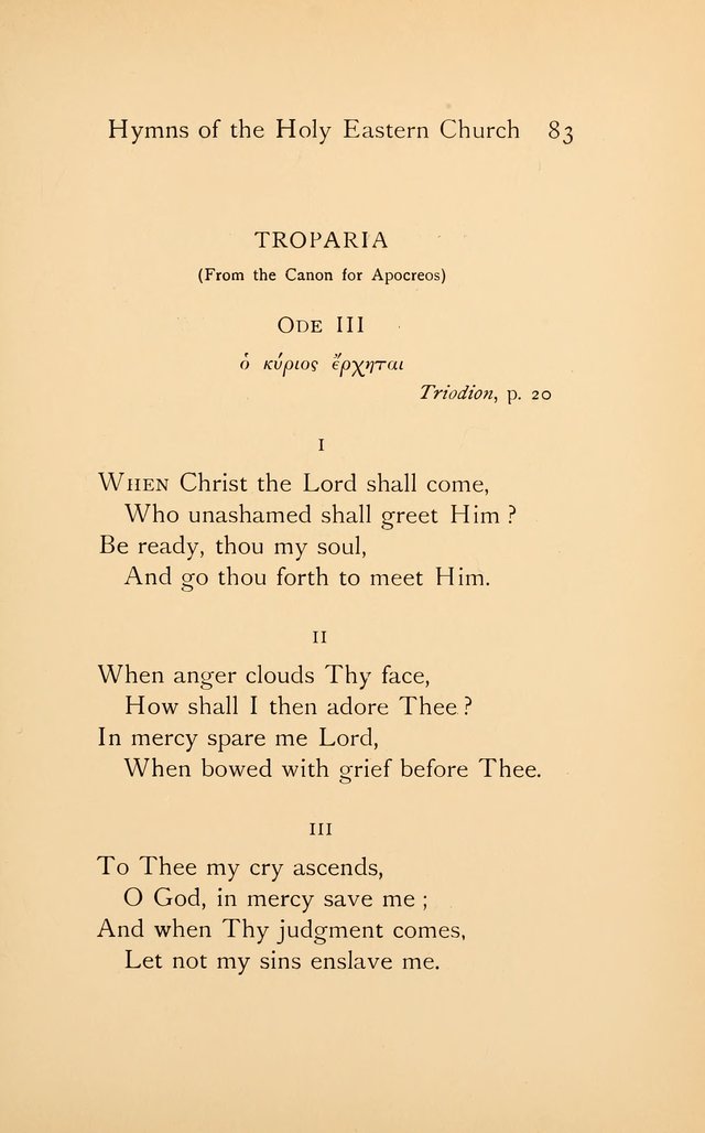 Hymns of the Holy Eastern Church: translated from the service books with introductory chapters on the history, doctrine, and worship of the church page 83