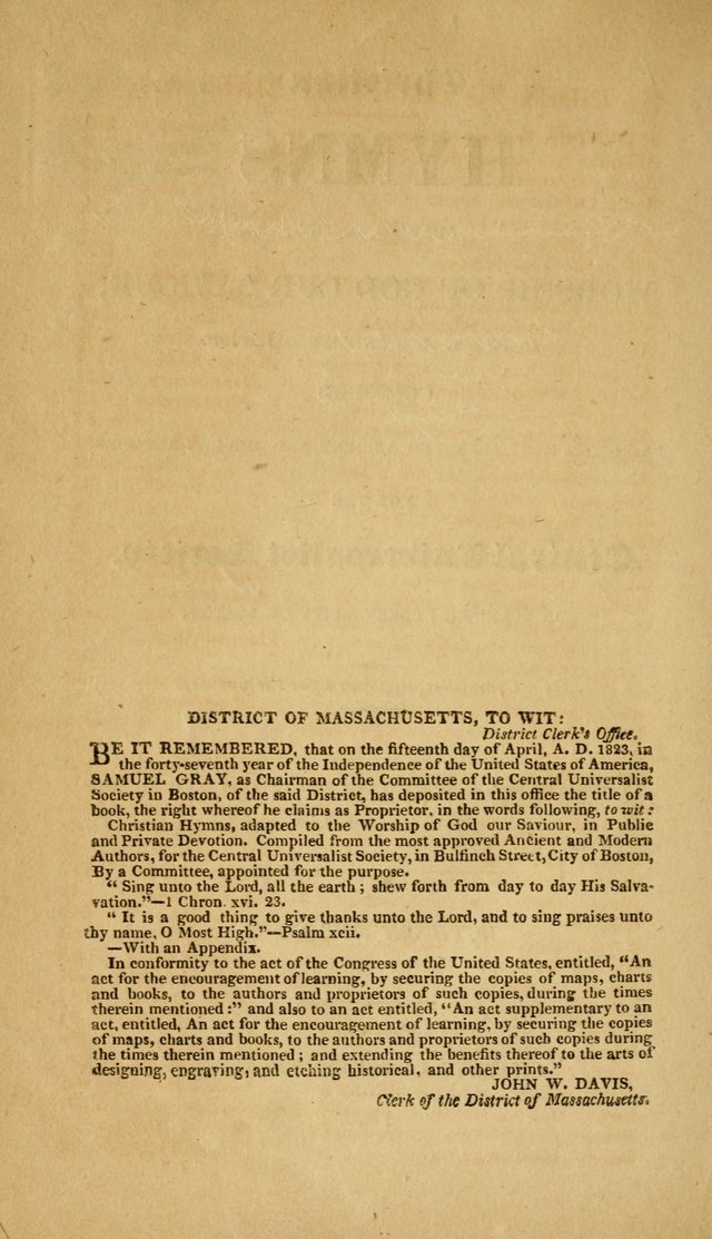 Christian Hymns: adapted to the worship of God our Saviour in public and private devotion, compiled from the most approved ancient and modern authors, for the Central Universalist Society... page 11