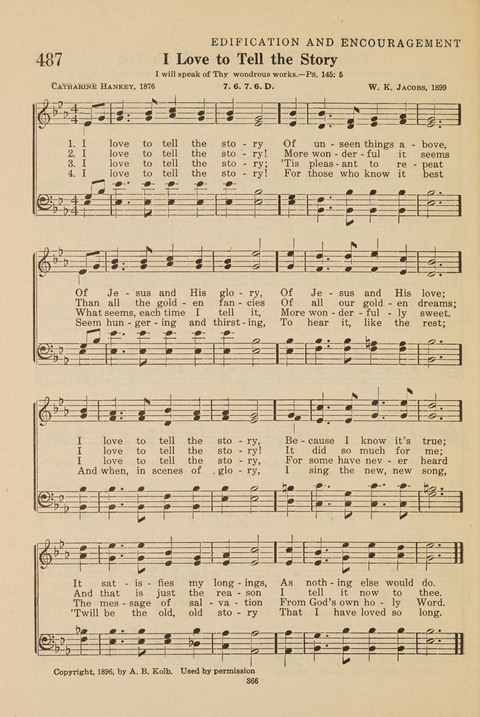 Church Hymnal, Mennonite: a collection of hymns and sacred songs suitable for use in public worship, worship in the home, and all general occasions (1st ed. ) [with Deutscher Anhang] page 366
