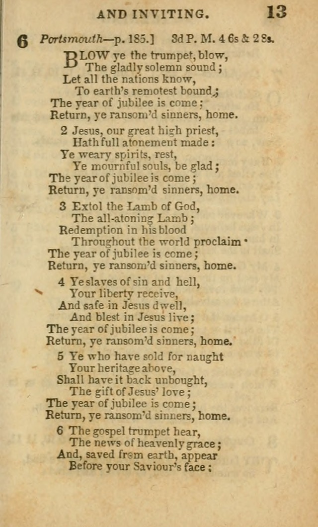 A Collection of Hymns: for the use of the Methodist Episcopal Church, principally from the collection of the Rev. John Wesley, A. M., late fellow of Lincoln College..(Rev. and corr. with a supplement) page 13