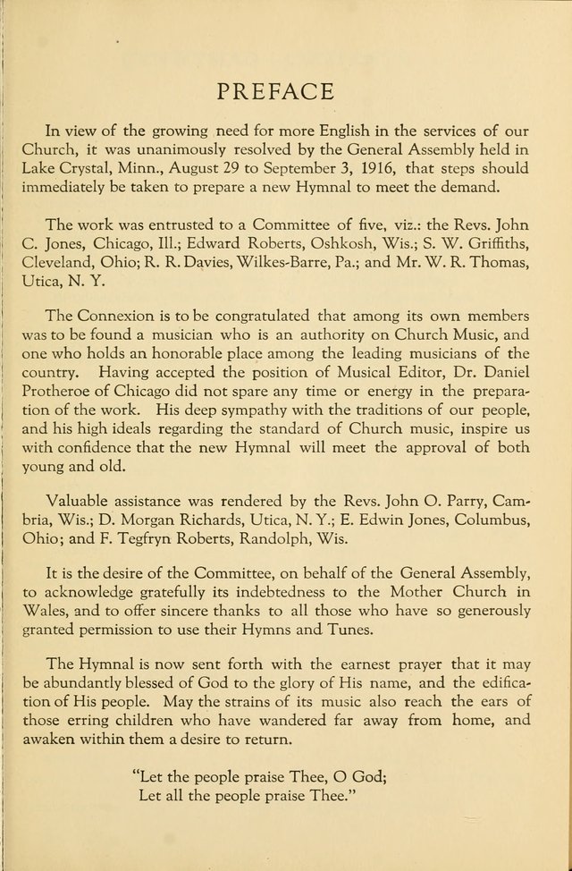 Cân a Mawl: llyfr hymna a thonau Methodistiaid Calfinaidd Unol Dalaethau yr America=Song and Praise: the hymnal of the Calvinistic Methodist Church of the United States of America page xii