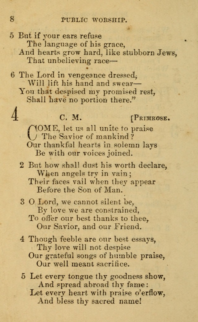 A Collection of Psalms, Hymns, and Spiritual Songs: suited to the various occasions of public worship and private devotion, of the church of Christ (6th ed.) page 8