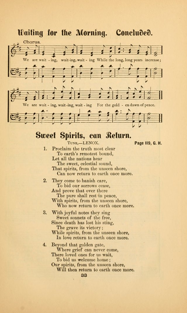 Celestial Sonnets: a collection of new and original songs and hymns of peace and progress, designed for public gatherings, home circles, religious, spiritual, temperance, social and camp meetings, etc page 38