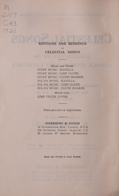 Celestial Songs: a collection of 900 choice hymns and choruses, selected for all kinds of Christian Getherings, Evangelistic Word, Solo Singers, Choirs, and the Home Circle page v