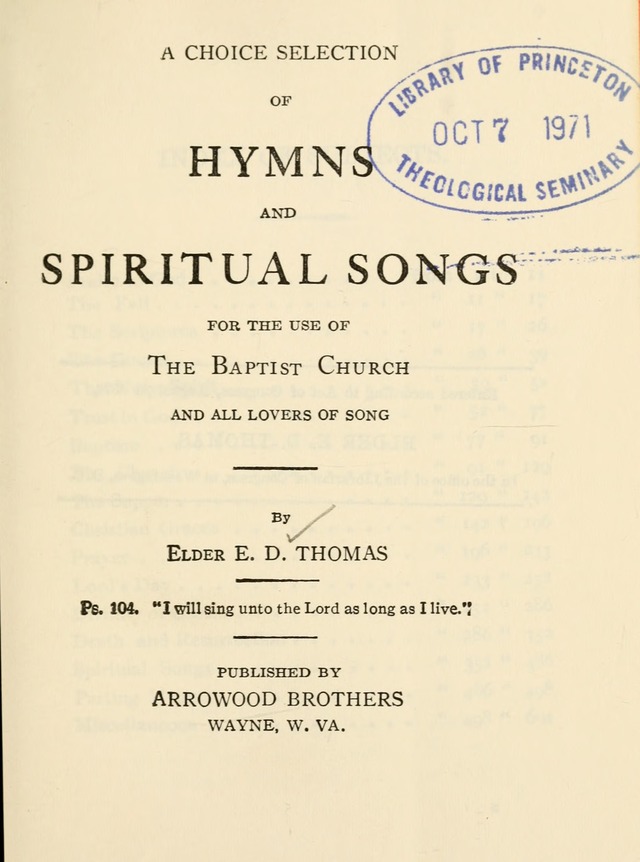 A Choice Selection of Hymns and Spiritual Songs for the use of the Baptist Church and all lovers of song page 6