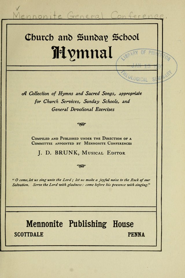 Church and Sunday School Hymnal with Supplement: a Collection of Hymns and Sacred Songs ... [with Deutscher Anhang] page 1
