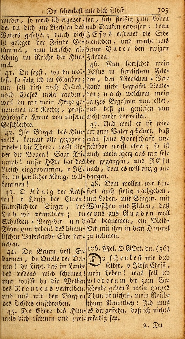 Das Kleine Davidische Psalterspiel der Kinder Zions: von alten und neuen auserlesenen Geistes-Gesängen allen wahren heils-begierigen säuglingen der weisheit, infonderheit aber denen Gemeinden ... page 105
