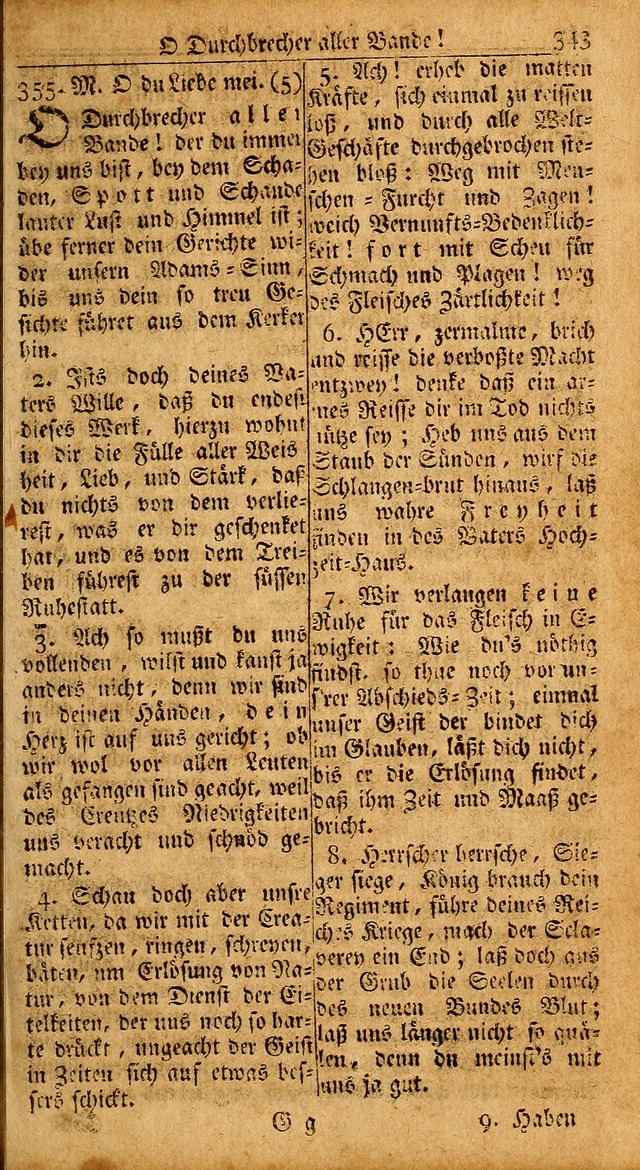 Das Kleine Davidische Psalterspiel der Kinder Zions: von alten und neuen auserlesenen Geistes-Gesängen allen wahren heils-begierigen säuglingen der weisheit, infonderheit aber denen Gemeinden ... page 343