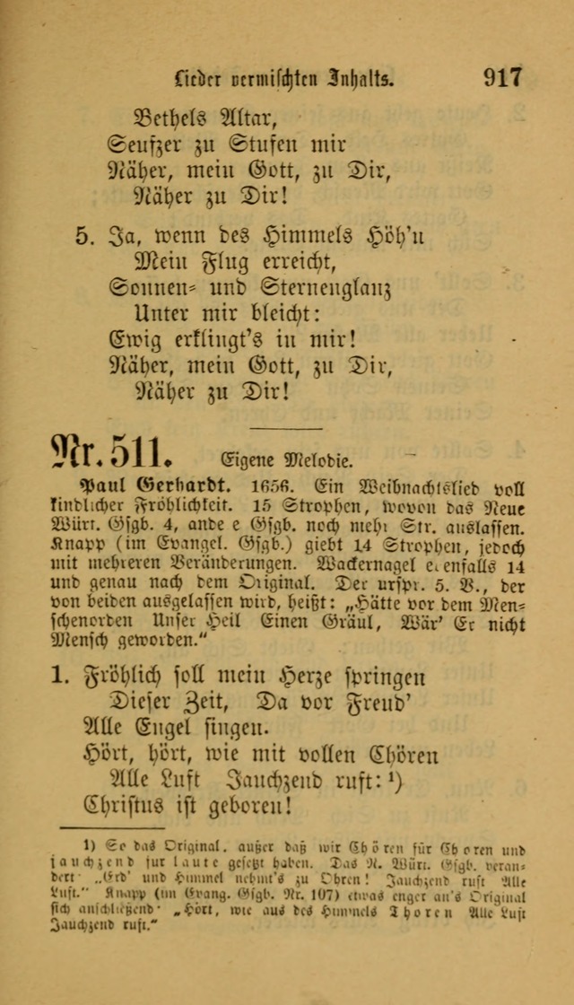 Deutsches Gesangbuch: eine auswahl geistlicher Lieder aus allen Zeiten der Christlichen Kirche für kirchliche und häusliche Gebrauch (Neue, verb. und verm. Aufl) page 919