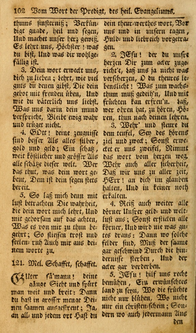 Das Geistliche Saitenspiel: oder, Eine Sammlung auserlesener, erbaulicher, geistreicher Lieder zum Gebrauch aller Gottliebenden Seelen, insonderheit für dei Gemeinen der Evangelischen... (1st Aufl.) page 102