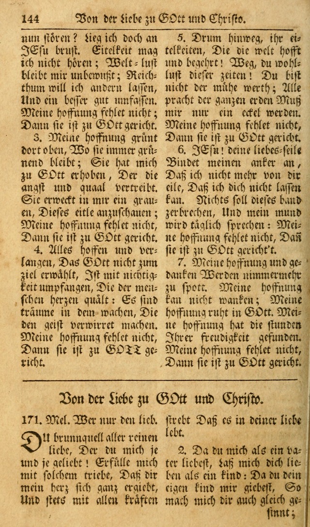 Das Geistliche Saitenspiel: oder, Eine Sammlung auserlesener, erbaulicher, geistreicher Lieder zum Gebrauch aller Gottliebenden Seelen, insonderheit für dei Gemeinen der Evangelischen... (1st Aufl.) page 144