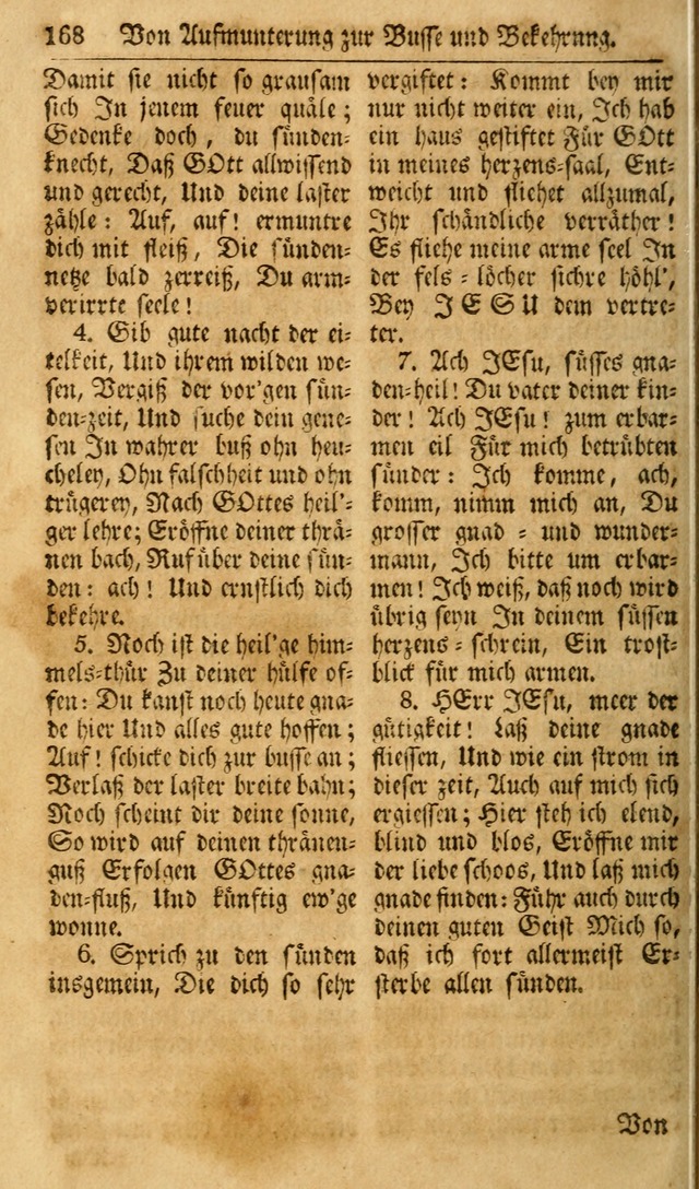 Das Geistliche Saitenspiel: oder, Eine Sammlung auserlesener, erbaulicher, geistreicher Lieder zum Gebrauch aller Gottliebenden Seelen, insonderheit für dei Gemeinen der Evangelischen... (1st Aufl.) page 168
