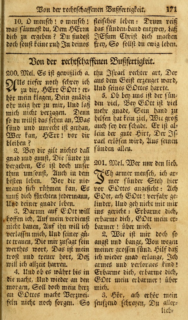 Das Geistliche Saitenspiel: oder, Eine Sammlung auserlesener, erbaulicher, geistreicher Lieder zum Gebrauch aller Gottliebenden Seelen, insonderheit für dei Gemeinen der Evangelischen... (1st Aufl.) page 171