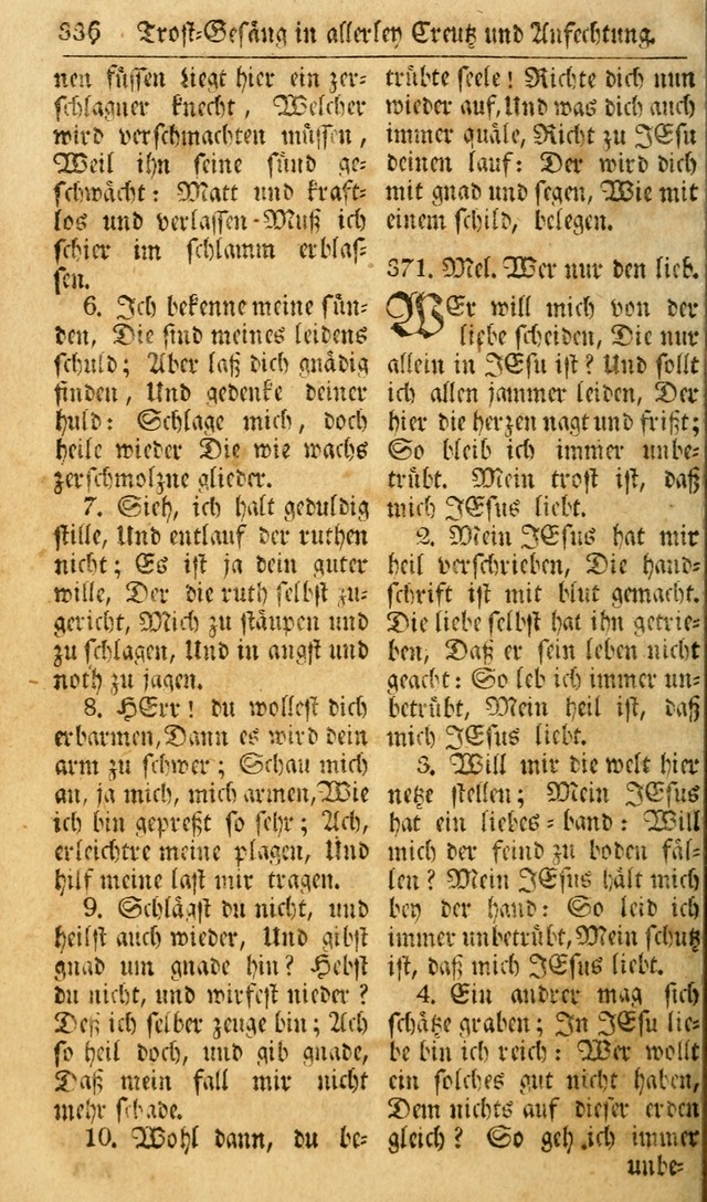 Das Geistliche Saitenspiel: oder, Eine Sammlung auserlesener, erbaulicher, geistreicher Lieder zum Gebrauch aller Gottliebenden Seelen, insonderheit für dei Gemeinen der Evangelischen... (1st Aufl.) page 336