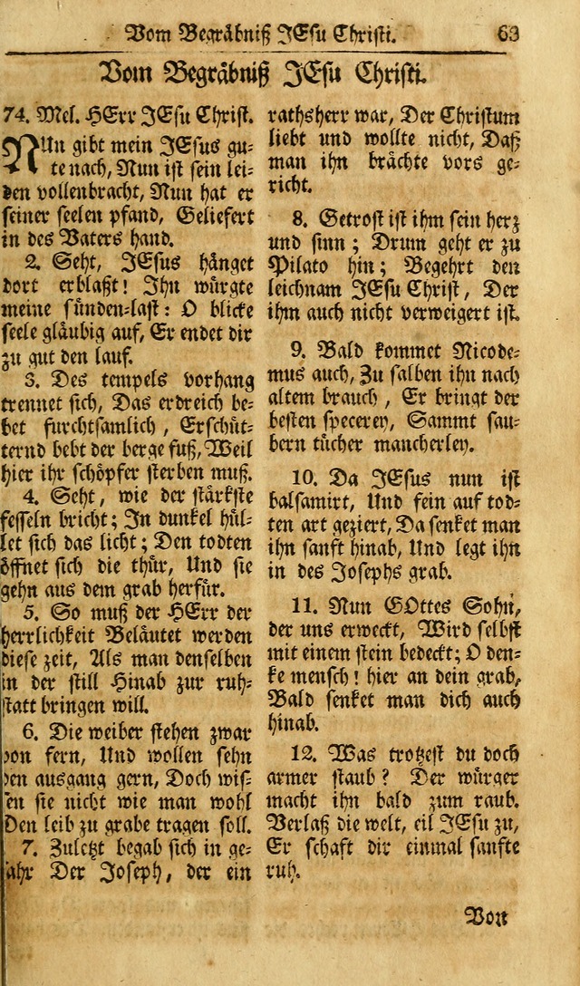 Das Geistliche Saitenspiel: oder, Eine Sammlung auserlesener, erbaulicher, geistreicher Lieder zum Gebrauch aller Gottliebenden Seelen, insonderheit für dei Gemeinen der Evangelischen... (1st Aufl.) page 63