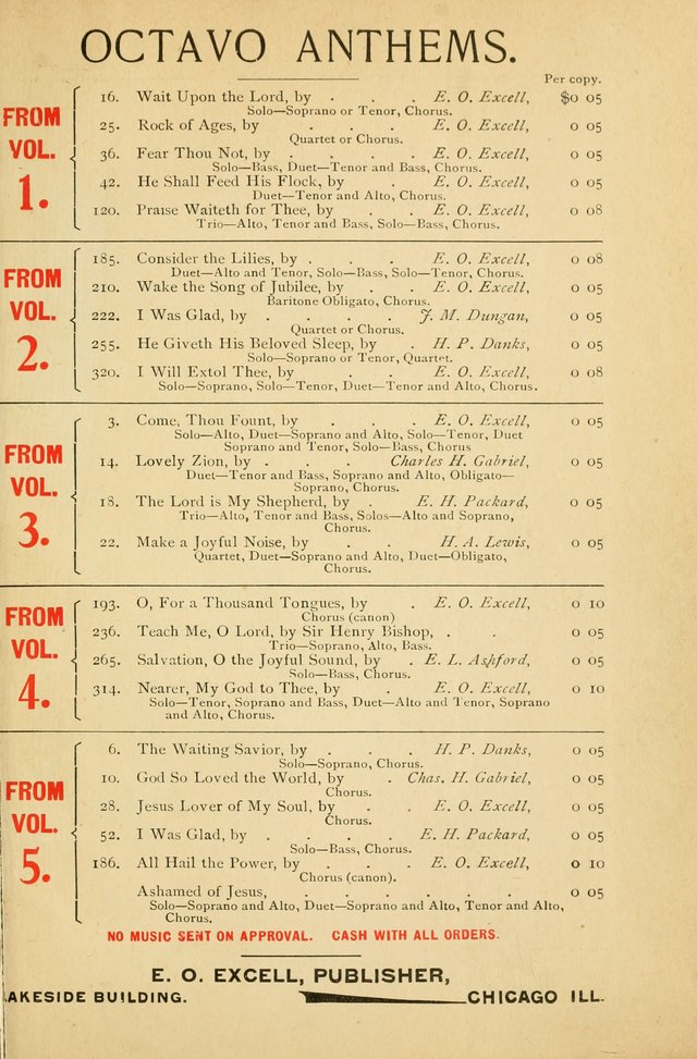 Excellent Songs: for the Church and Sunday School page iii