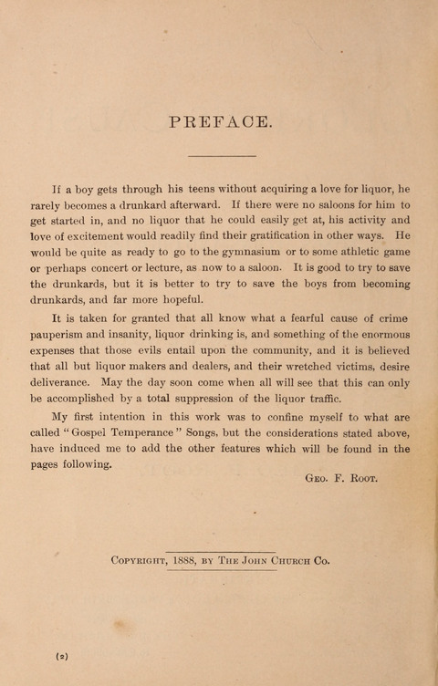 The Glorious Cause: a Collection of Songs, Hymns and Choruses for Earnest Temperance Workers page 2