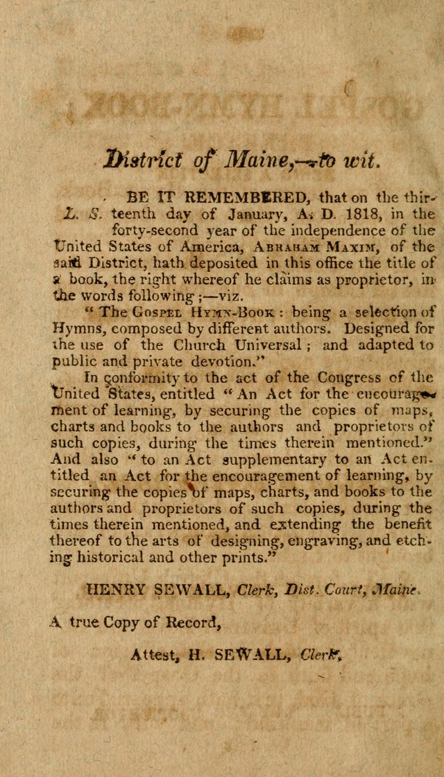 The Gospel Hymn Book: being a selection of hymns, composed by different authors designed for the use of the church universal and adapted to public and private devotion page 2