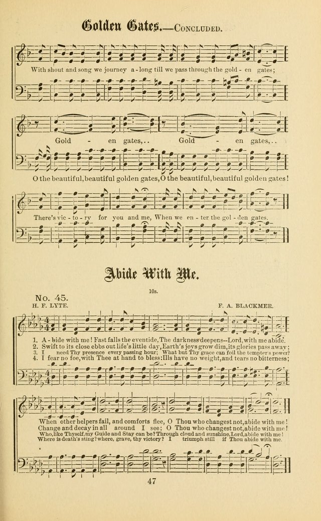 Gospel in Song: a new collection of "hymns and spiritual songs," for use in Sunday schools, praise meetings, prayer meetings, revival meetings, camp meetings and in other places ... page 47