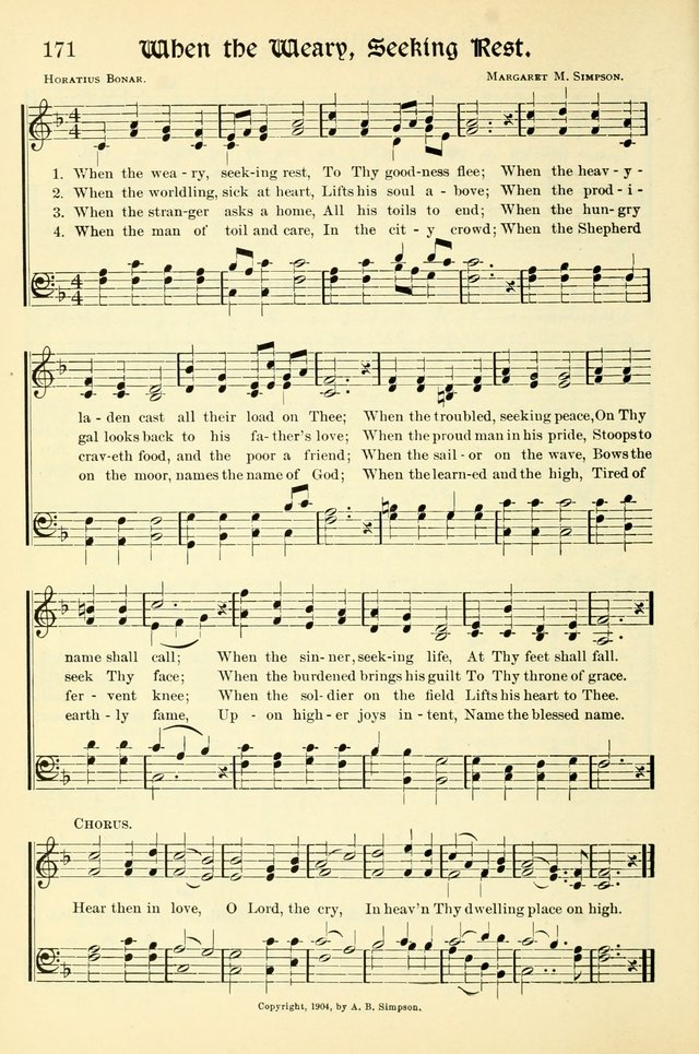 Hymns of the Christian Life. No. 3: for church worship, conventions, evangelistic services, prayer meetings, missionary meetings, revival services, rescue mission work and Sunday schools page 172