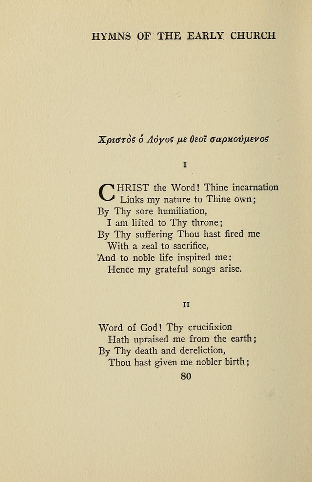 Hymns of the Early Church: translated from Greek and Latin sources; together with translations from a later period; centos and suggestions from the Greek; and several original pieces page 80