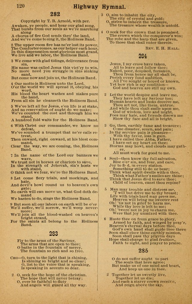 The Highway Hymnal: a choice collection of popular hymns and music, new and old. Arranged for the work in camp, convention, church and home page 120