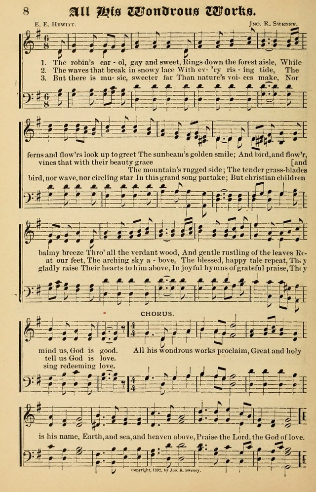 Junior Songs: a collection of sacred hymns and songs; for use in meetings of junior societies, Sunday Schools, etc. page 8