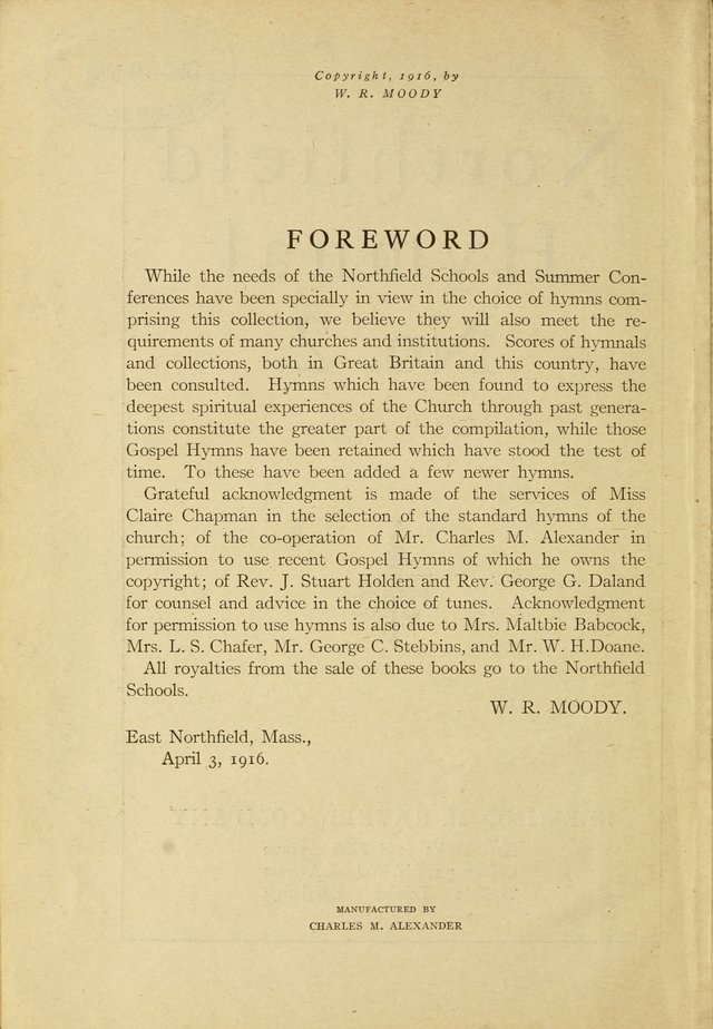 Northfield Hymnal No. 2 page 1
