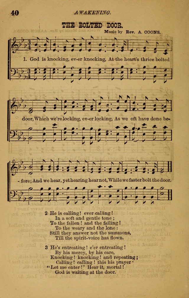 The New Song: consisting of very choice notes of redemption, embracing new original,and also selcted songs, appropriate for prayer and revivial meetings page 40