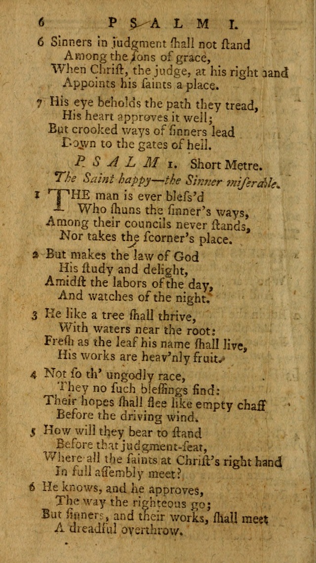 Psalms, carefully suited to the Christian worship in the United States of America: being an improvement of the old version of the Psalms of David ; allowed by the reverend Synod of New York and Philad page 6