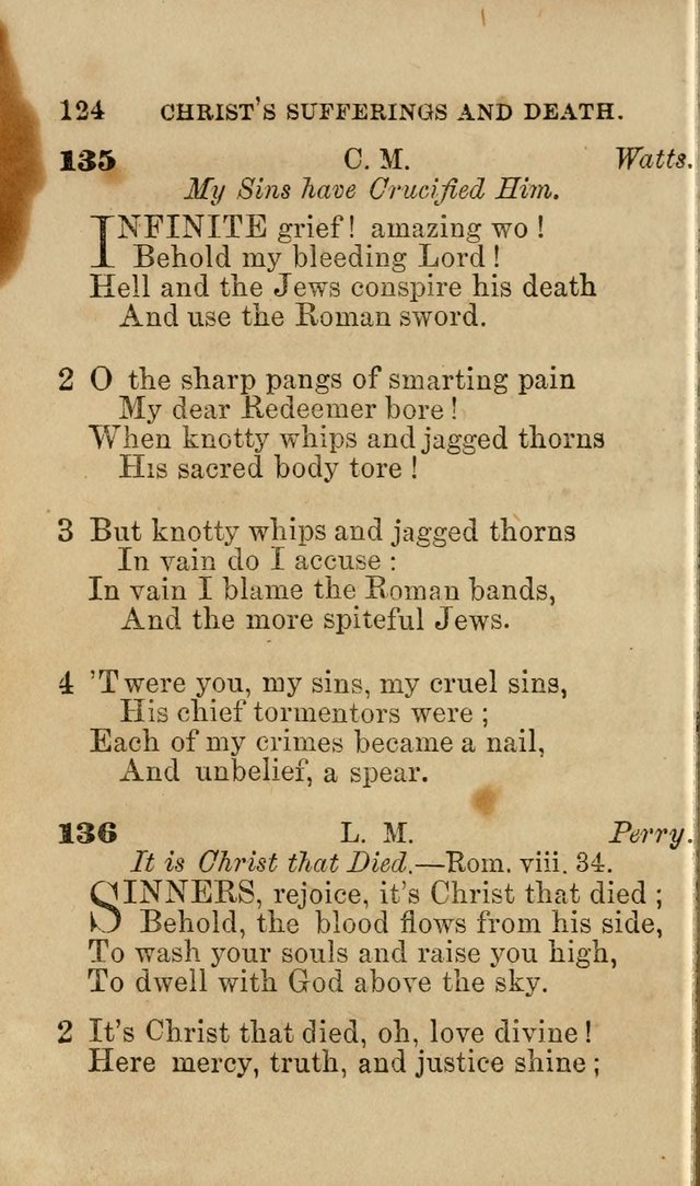 Pocket Hymns: original and selected. designed for the use of the regular Baptist church, and all who love our Lord Jesus Christ page 124