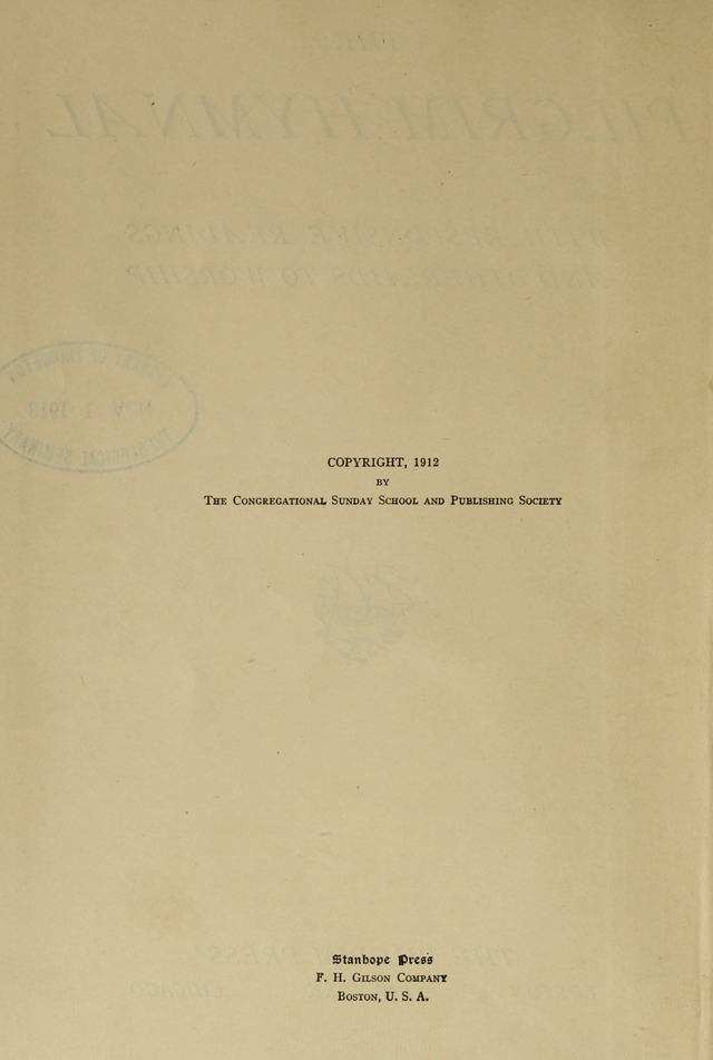 The Pilgrim Hymnal: with responsive readings and other aids to worship page vi
