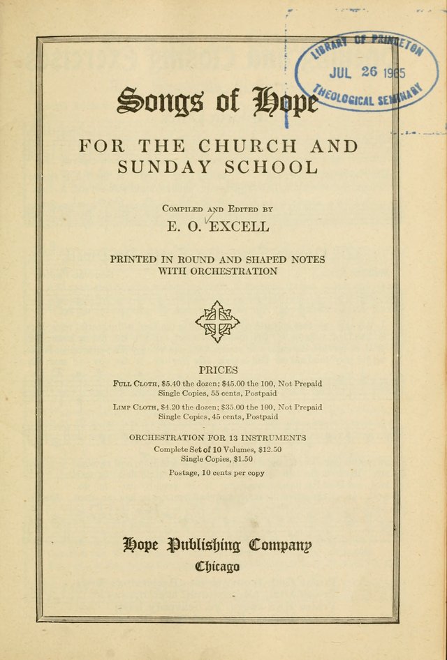 Songs of Hope: for the Church and Sunday School page 1