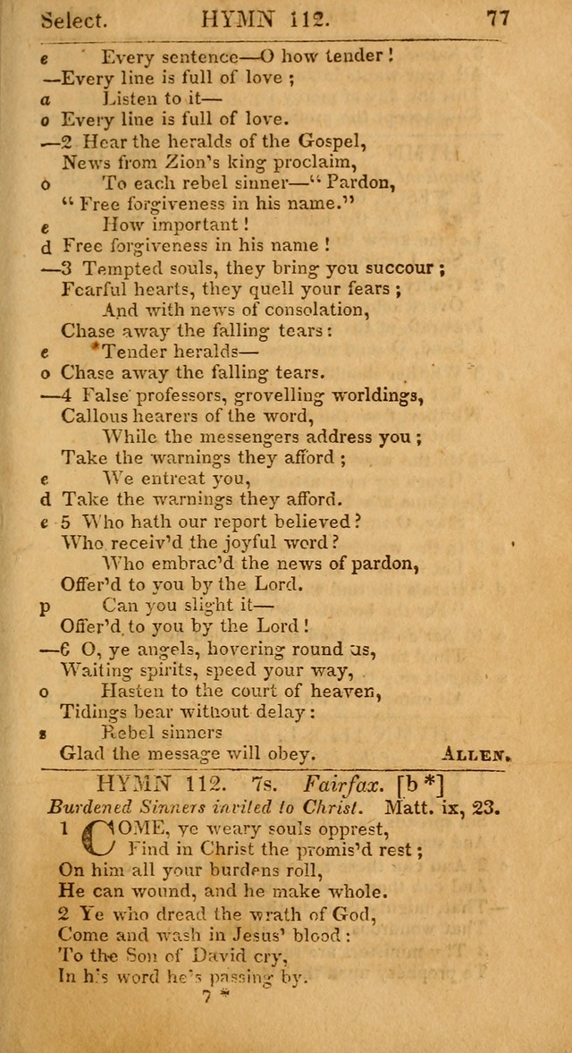 Select Hymns: the third part of Christian Psalmody; with directions for musical expression (Stereotype ed.) page 77