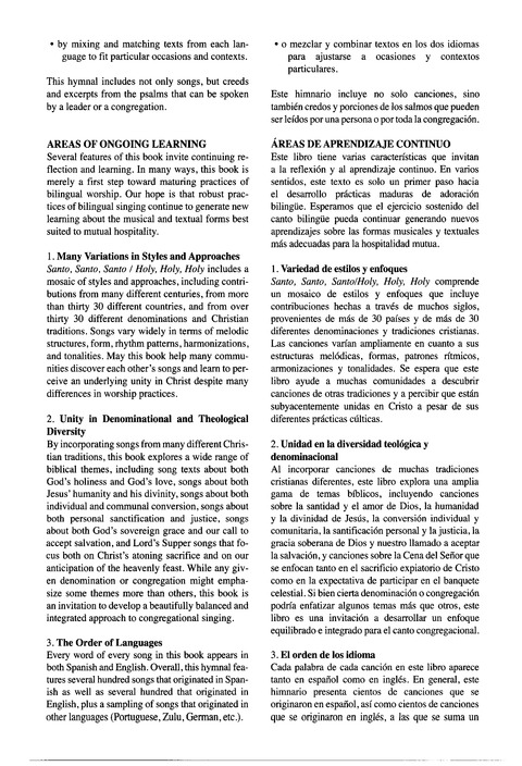 Santo, Santo, Santo: cantos para el pueblo de Dios = Holy, Holy, Holy: songs for the people of God page v