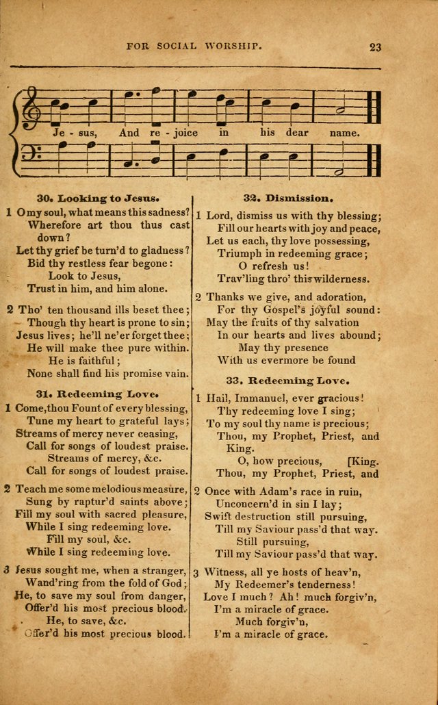 Spiritual Songs for Social Worship: adapted to the use of families and private circles in seasons of revival, to missionary meetings, to the monthly concert, and to other occasions... (3rd ed.) page 23