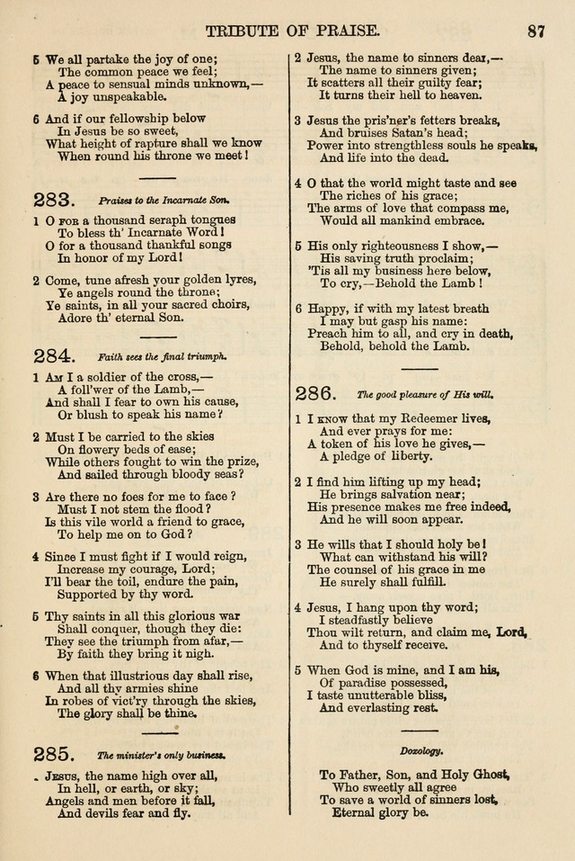 The Tribute of Praise: a collection of hymns and tunes for public and social worship, and for the use in the family circle and Sabbath school page 87